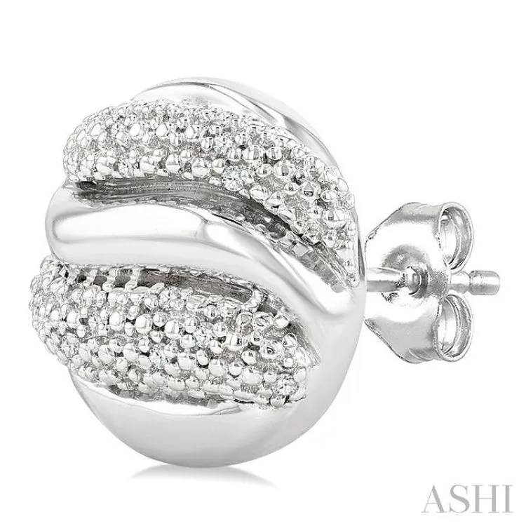 1/10 Ctw Bold Twisted Rib Round Cut Diamond Bold Fashion Stud Earring in Sterling Silver