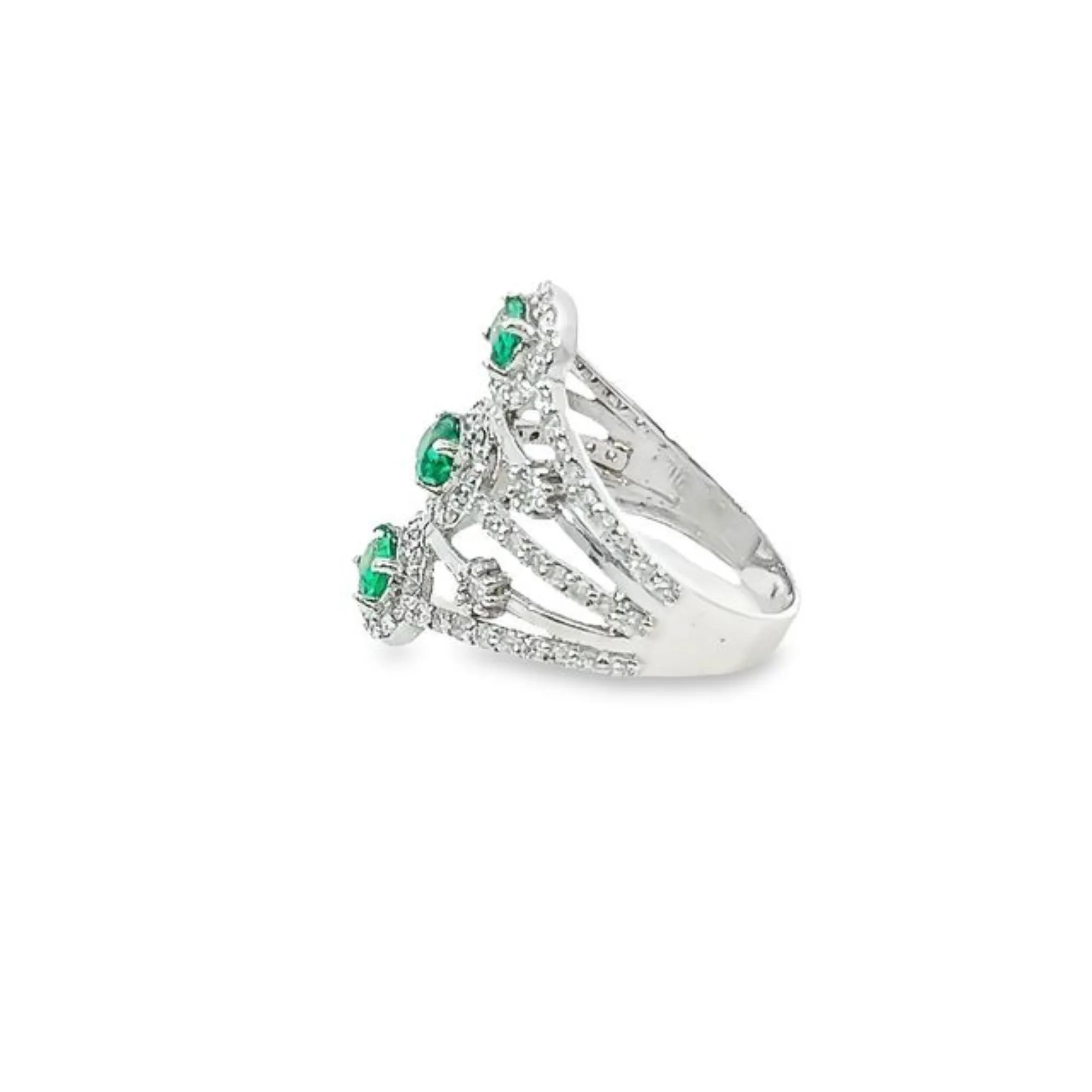 14k White Gold Diamond Emerald Round Oval Cut Ring 2.50c
