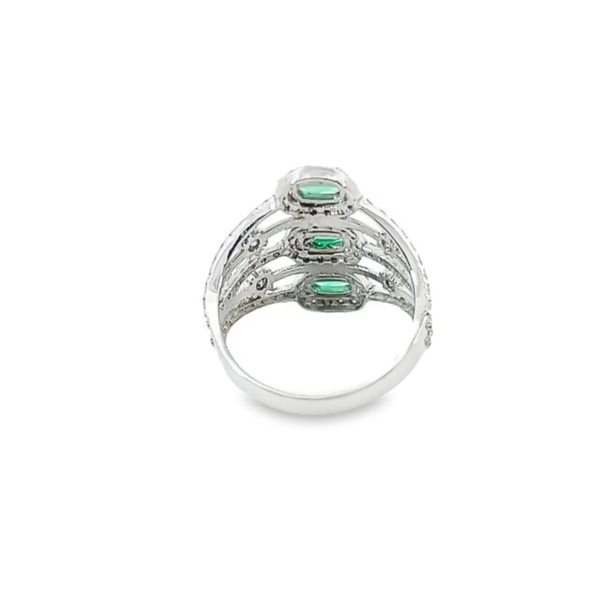 14k White Gold Diamond Emerald Round Oval Cut Ring 2.50c