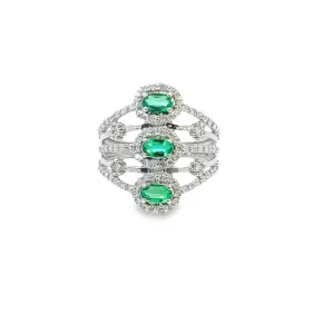 14k White Gold Diamond Emerald Round Oval Cut Ring 2.50c