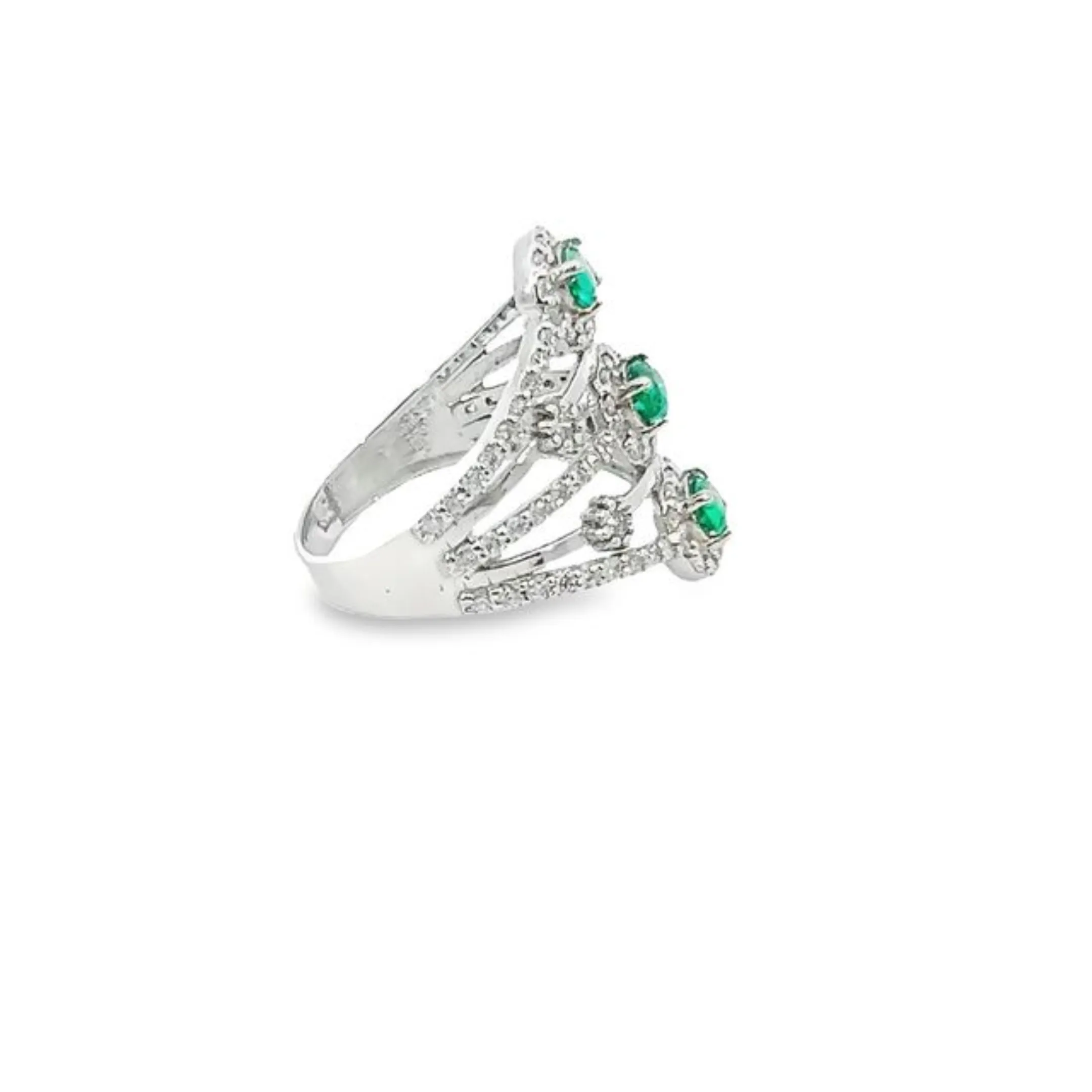 14k White Gold Diamond Emerald Round Oval Cut Ring 2.50c