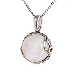 925 Sterling Silver Natural Moonstone Necklace - 14mm White Iridescent Round Gemstone Pendant, June Gemini Birthstone Birthday Present - Unique Handmade Artisan Jewelry, Vintage Style Gift for Women