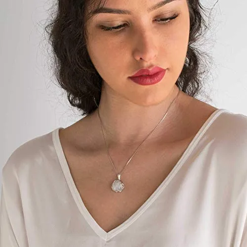925 Sterling Silver Natural Moonstone Necklace - 14mm White Iridescent Round Gemstone Pendant, June Gemini Birthstone Birthday Present - Unique Handmade Artisan Jewelry, Vintage Style Gift for Women