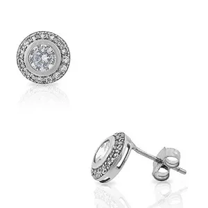 925 Sterling Silver Yellow Gold-Tone White Bezel-Set CZ Womens Stud Earrings
