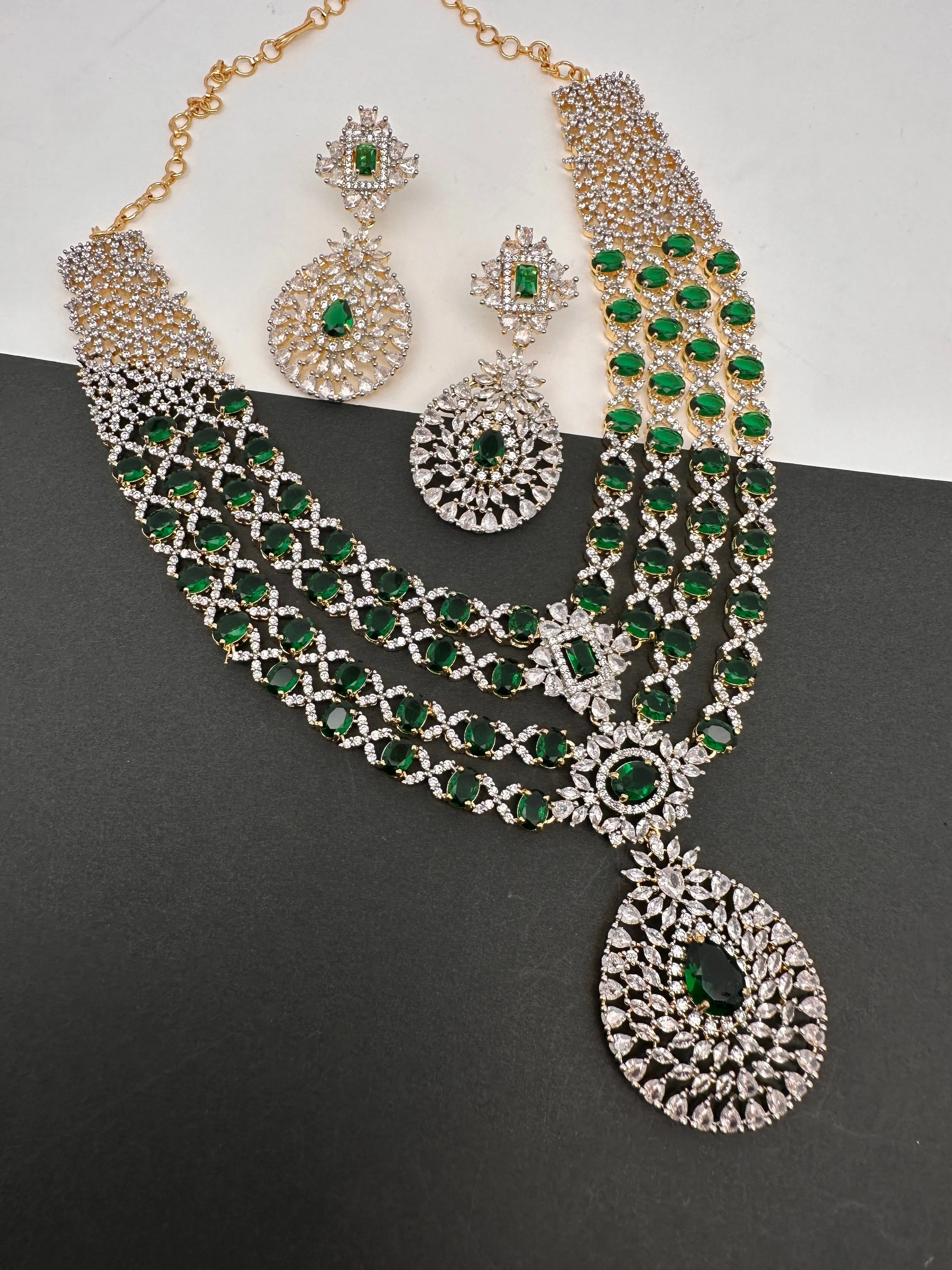 AD Color Stone four layer Short Necklace