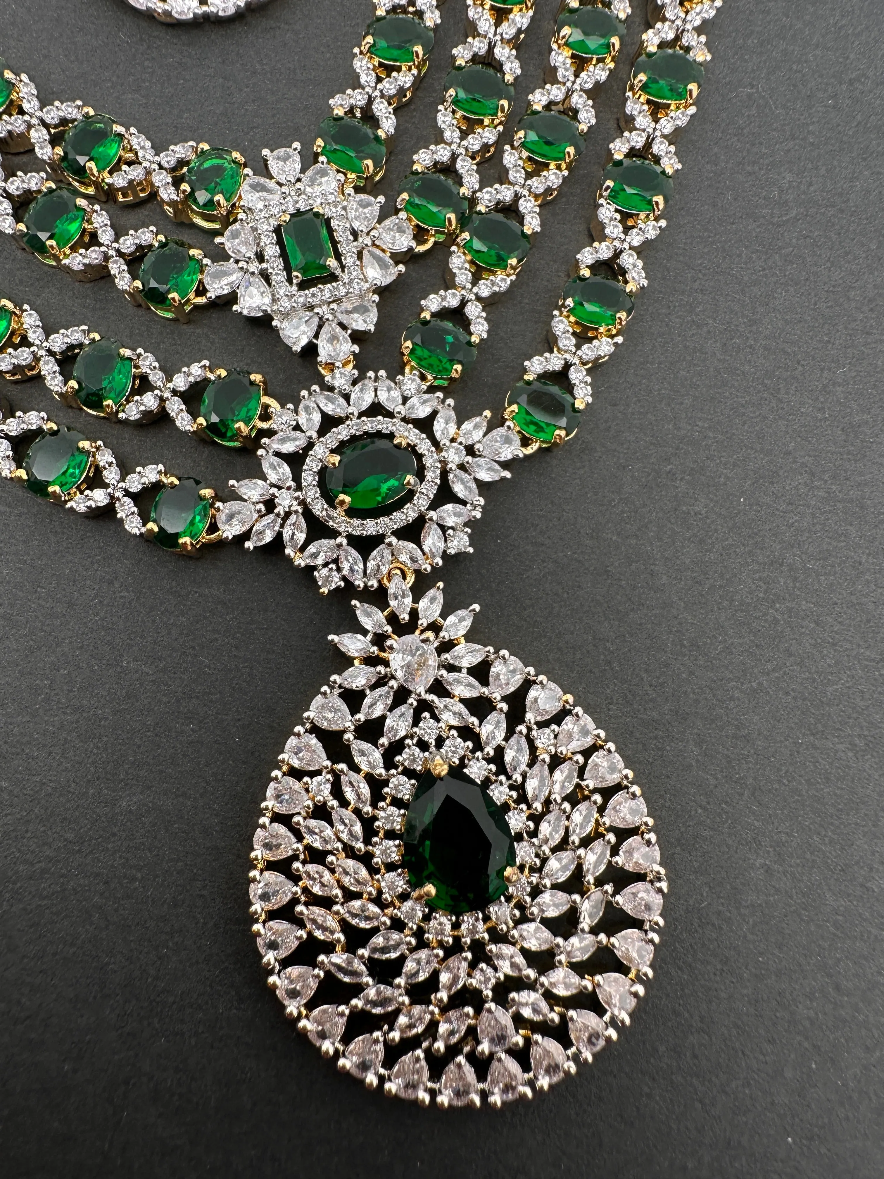 AD Color Stone four layer Short Necklace