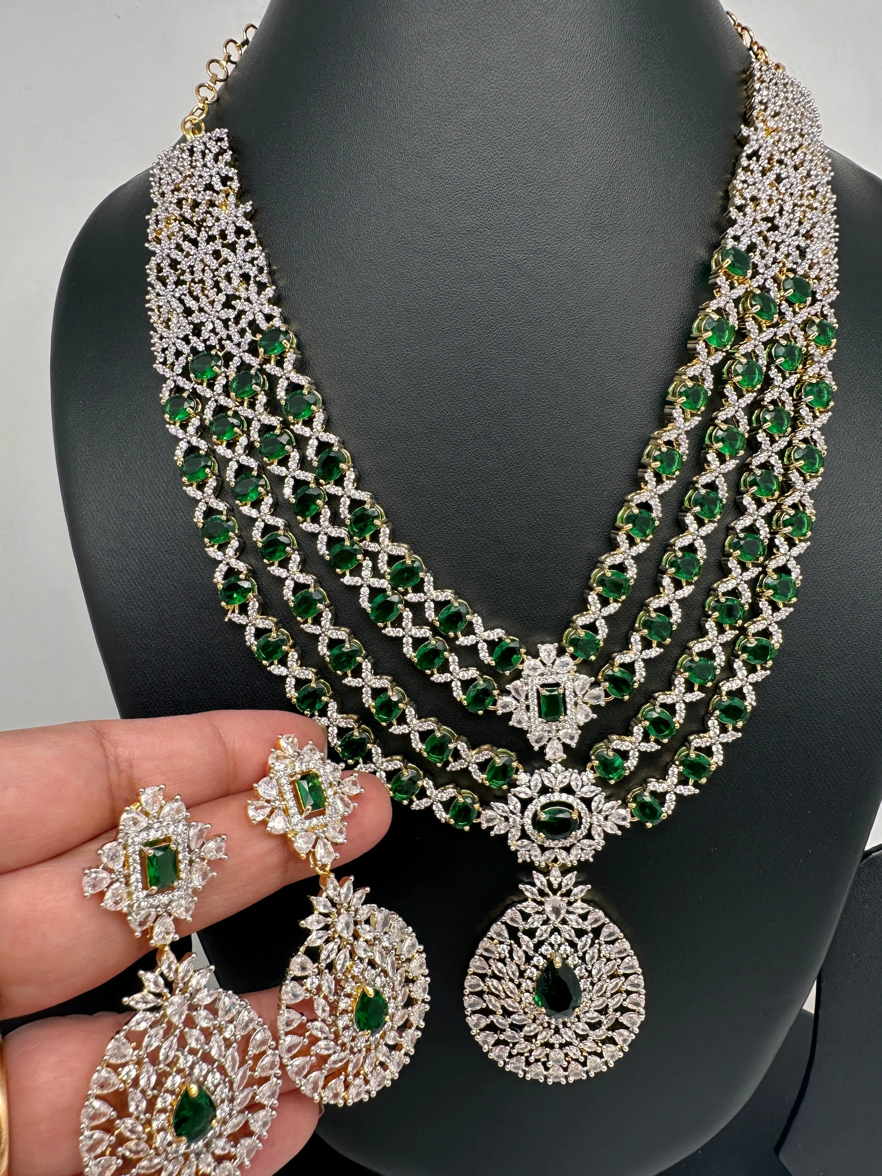 AD Color Stone four layer Short Necklace