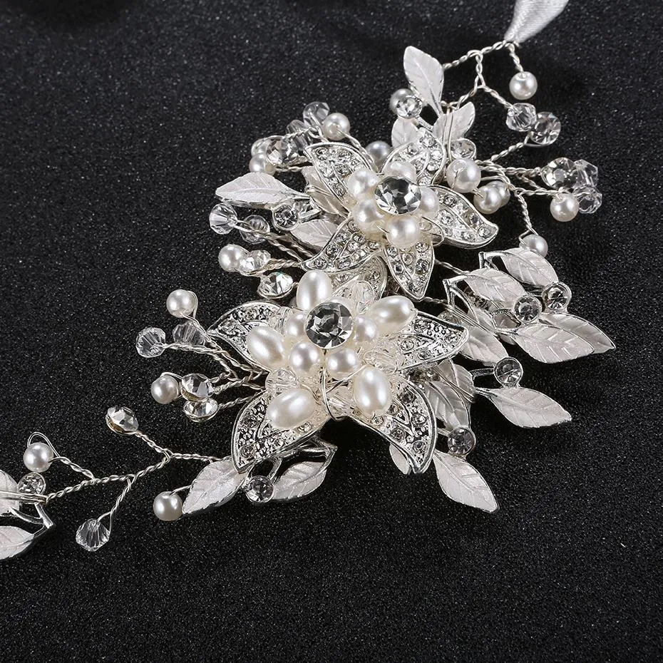 Austrian Crystal and Pearl Flower Headband- two colors