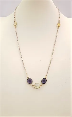 Citrine, Iolite and Rutilated Quartz Station Necklace