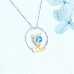 Cute Cat Shaped Gold Plated Sterling Silver Blue Moonstone Necklace June Birthstone Pendant Necklace For Women