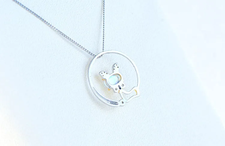Cute Cat Shaped Gold Plated Sterling Silver Blue Moonstone Necklace June Birthstone Pendant Necklace For Women