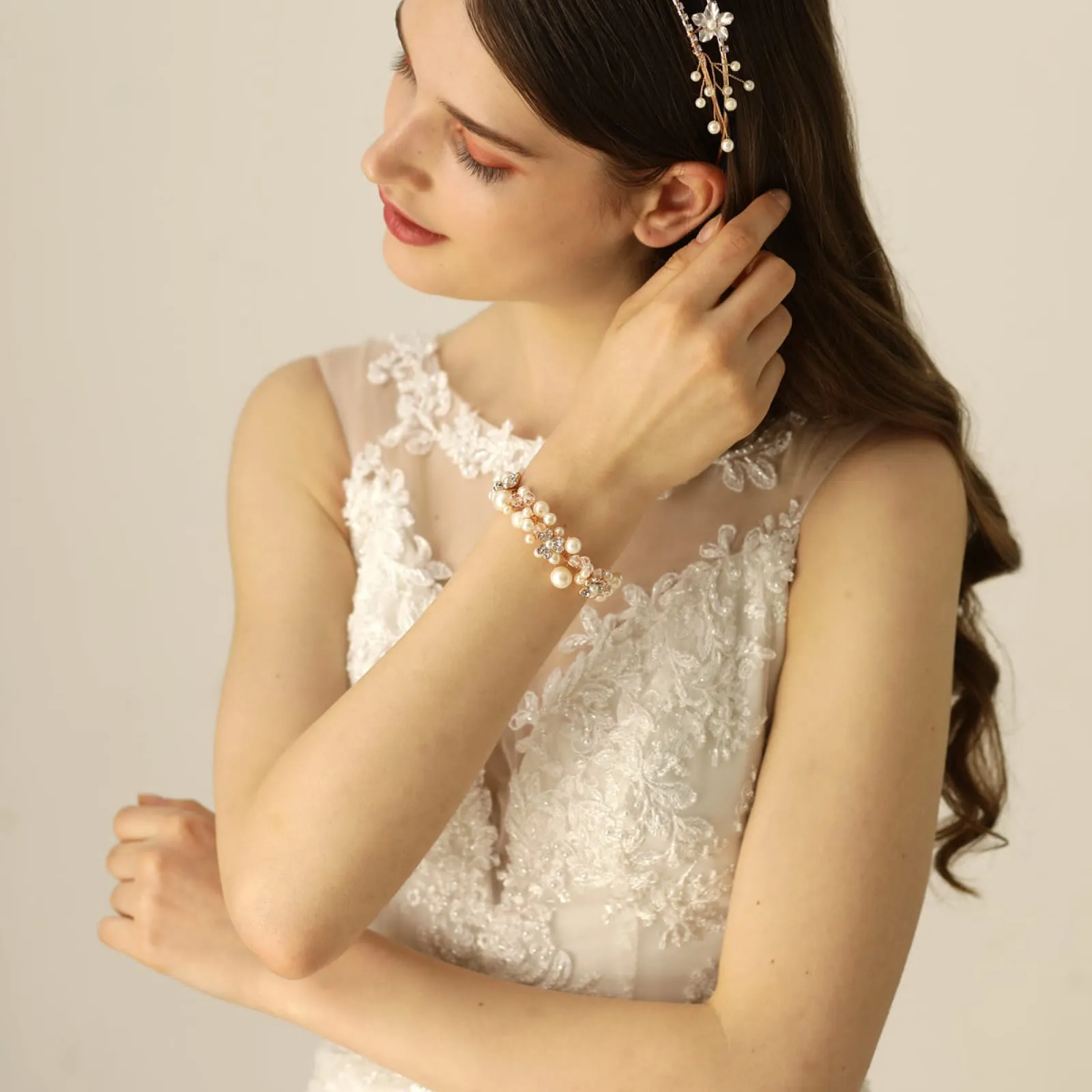 Girls Bridesmaid Pearl Bracelet Crystal Wedding Prom Party Wedding Accessories