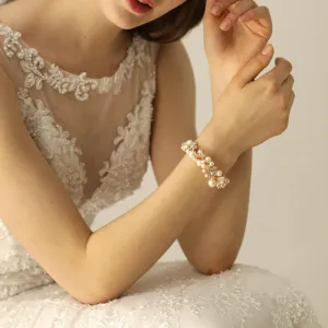 Girls Bridesmaid Pearl Bracelet Crystal Wedding Prom Party Wedding Accessories