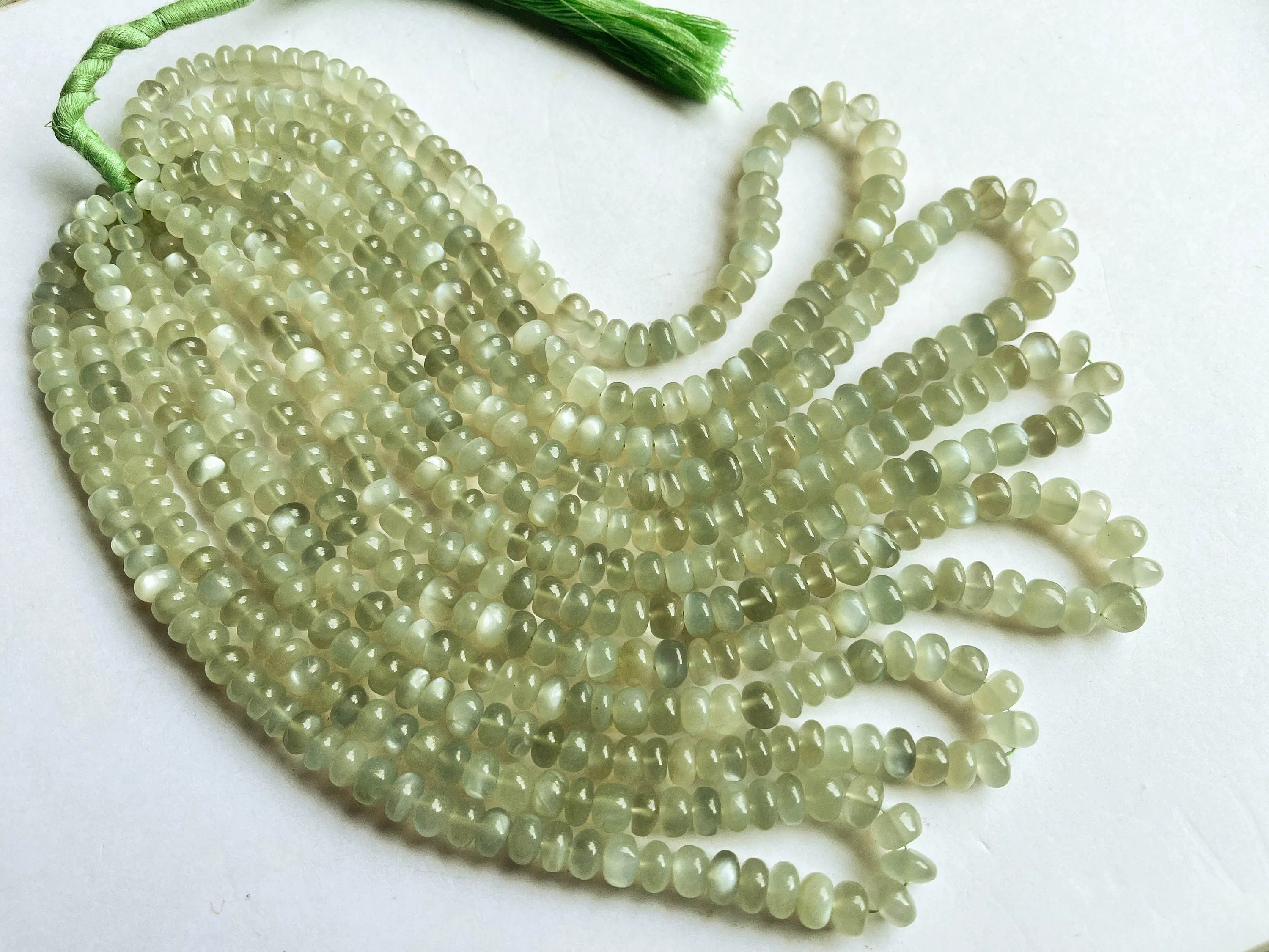 Green Moonstone Smooth Rondelle Beads