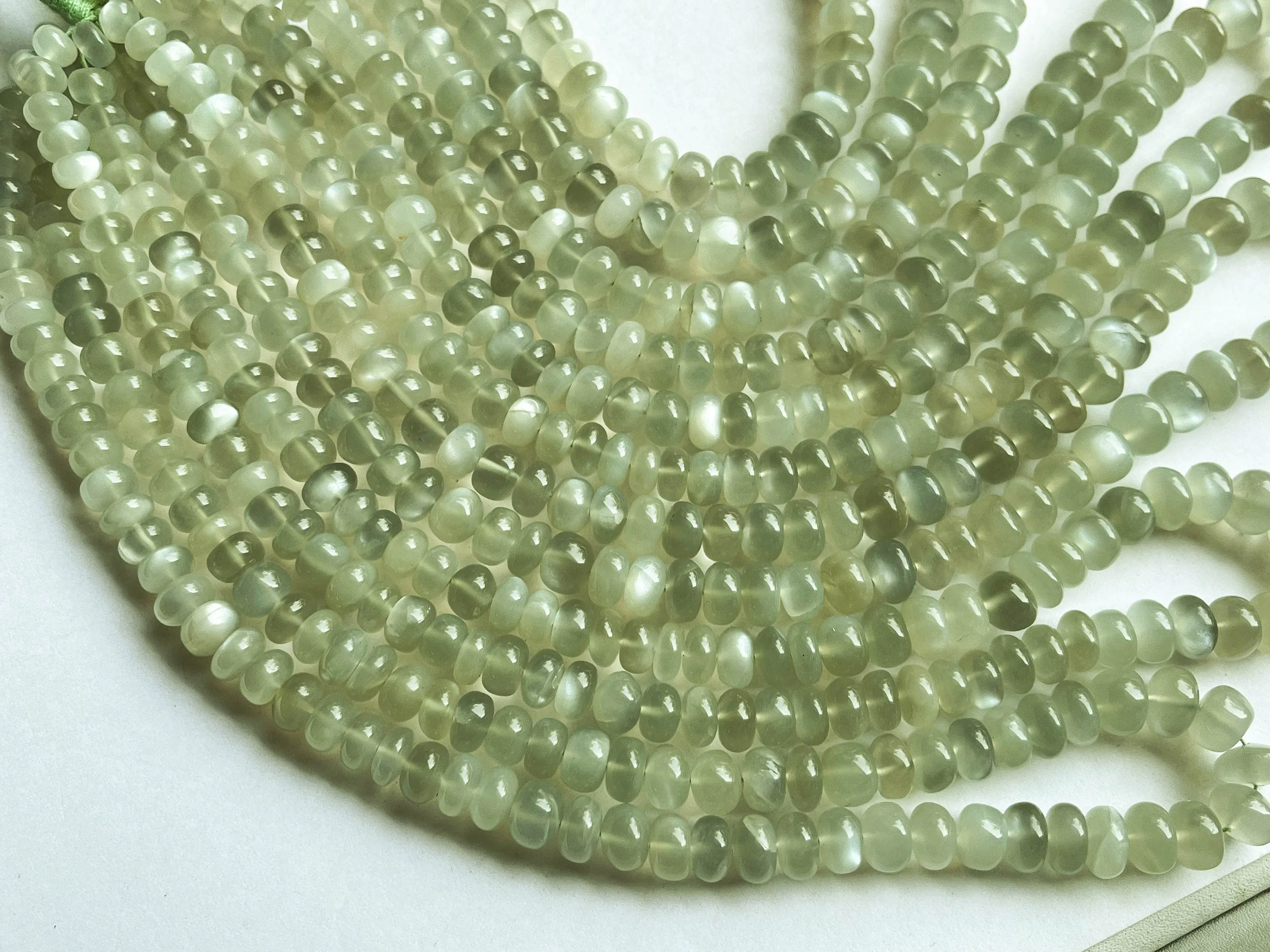 Green Moonstone Smooth Rondelle Beads