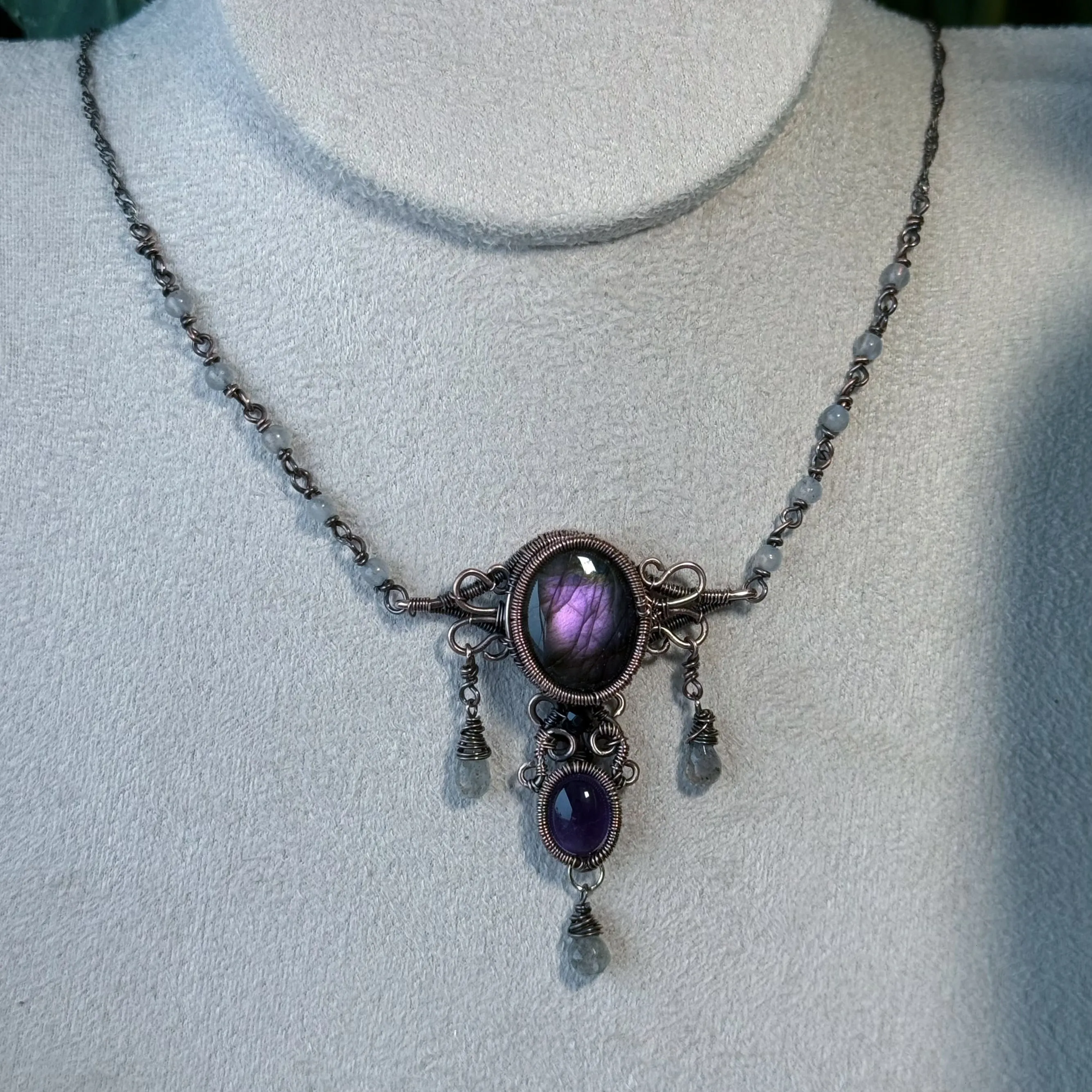 Handmade Purple Labradorite Necklace- Wire Wrapped Jewelry