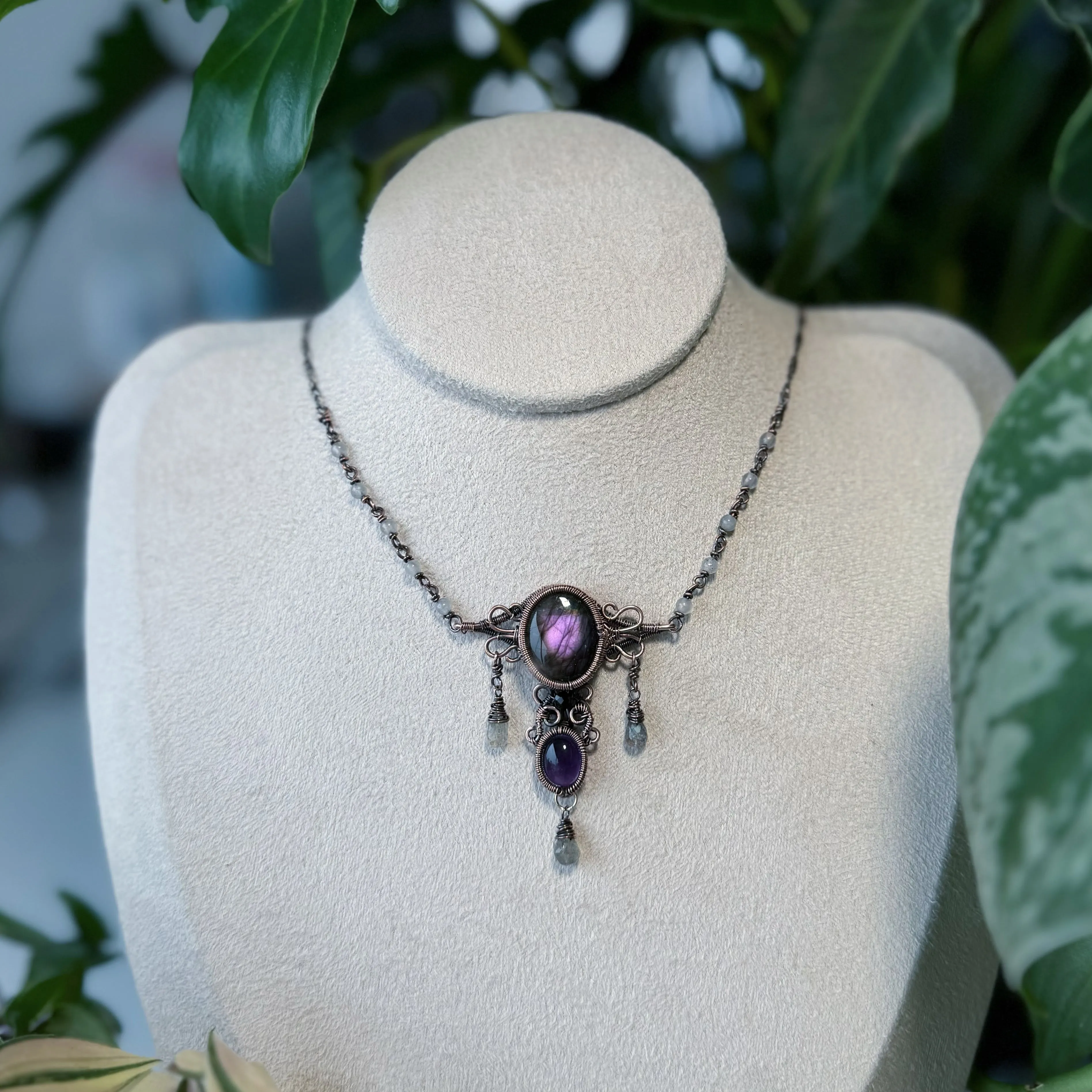 Handmade Purple Labradorite Necklace- Wire Wrapped Jewelry