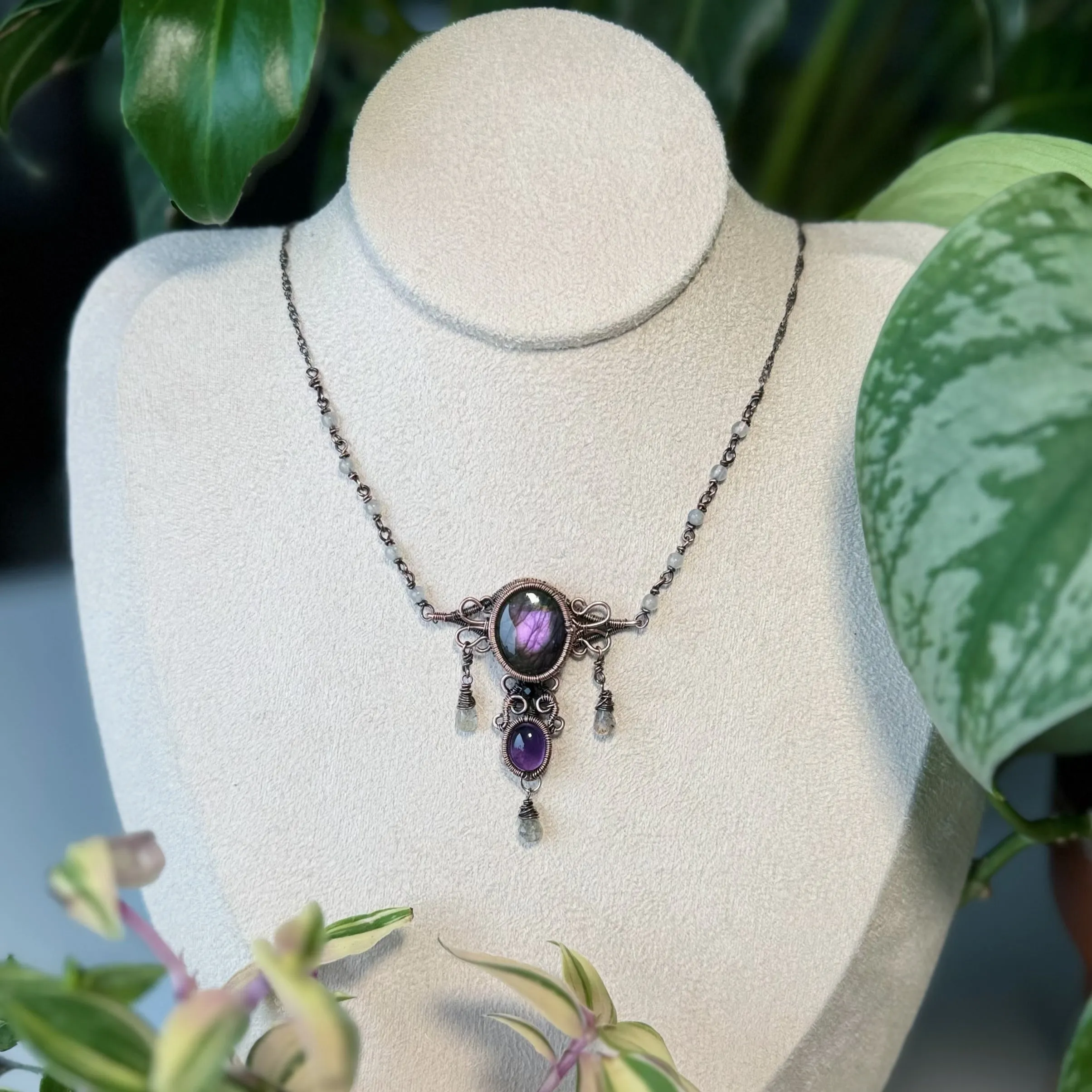 Handmade Purple Labradorite Necklace- Wire Wrapped Jewelry