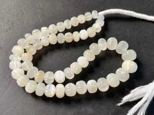 Natural White Moonstone Gemstone Carved Rondelle Beads