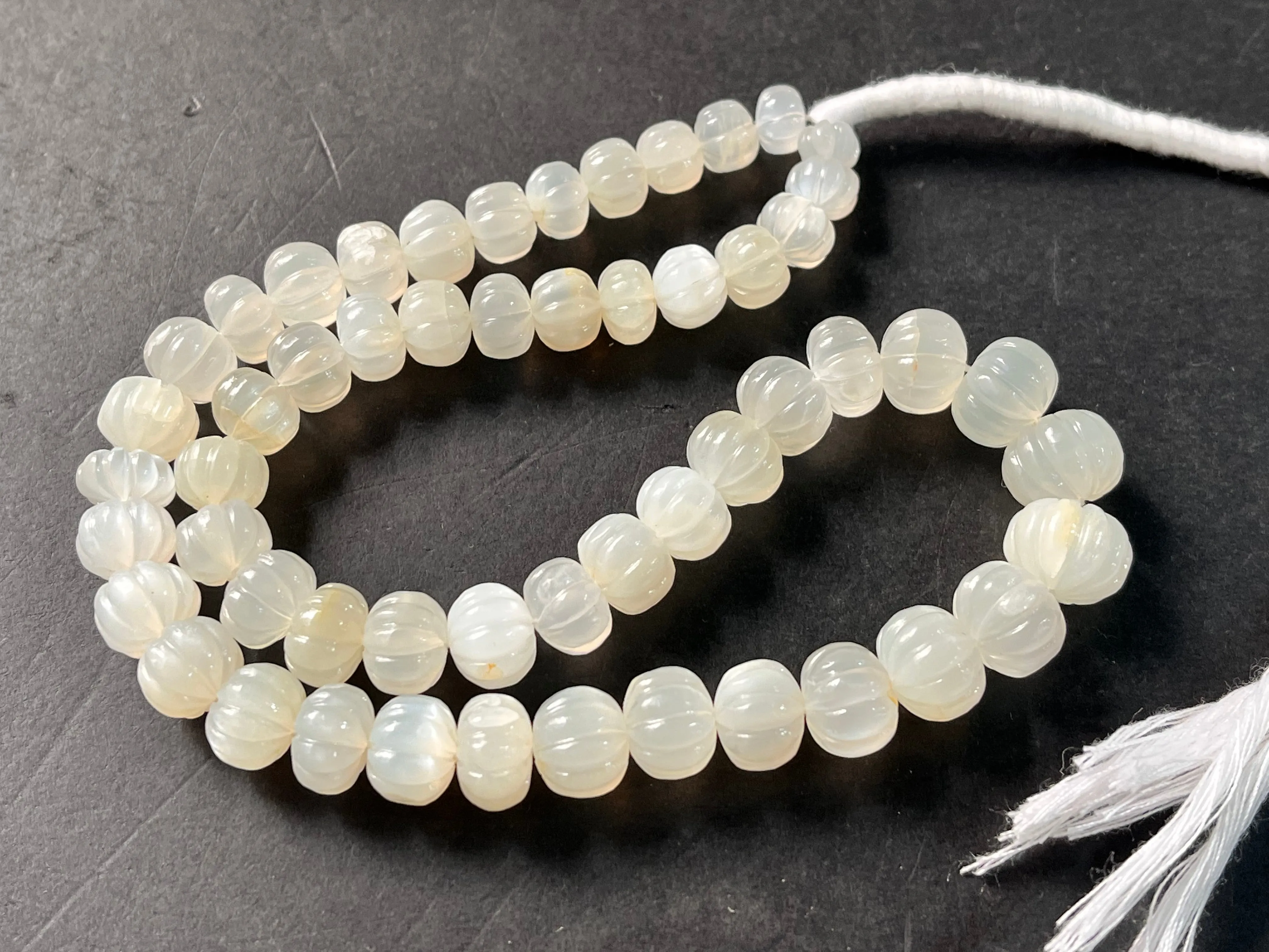 Natural White Moonstone Gemstone Carved Rondelle Beads