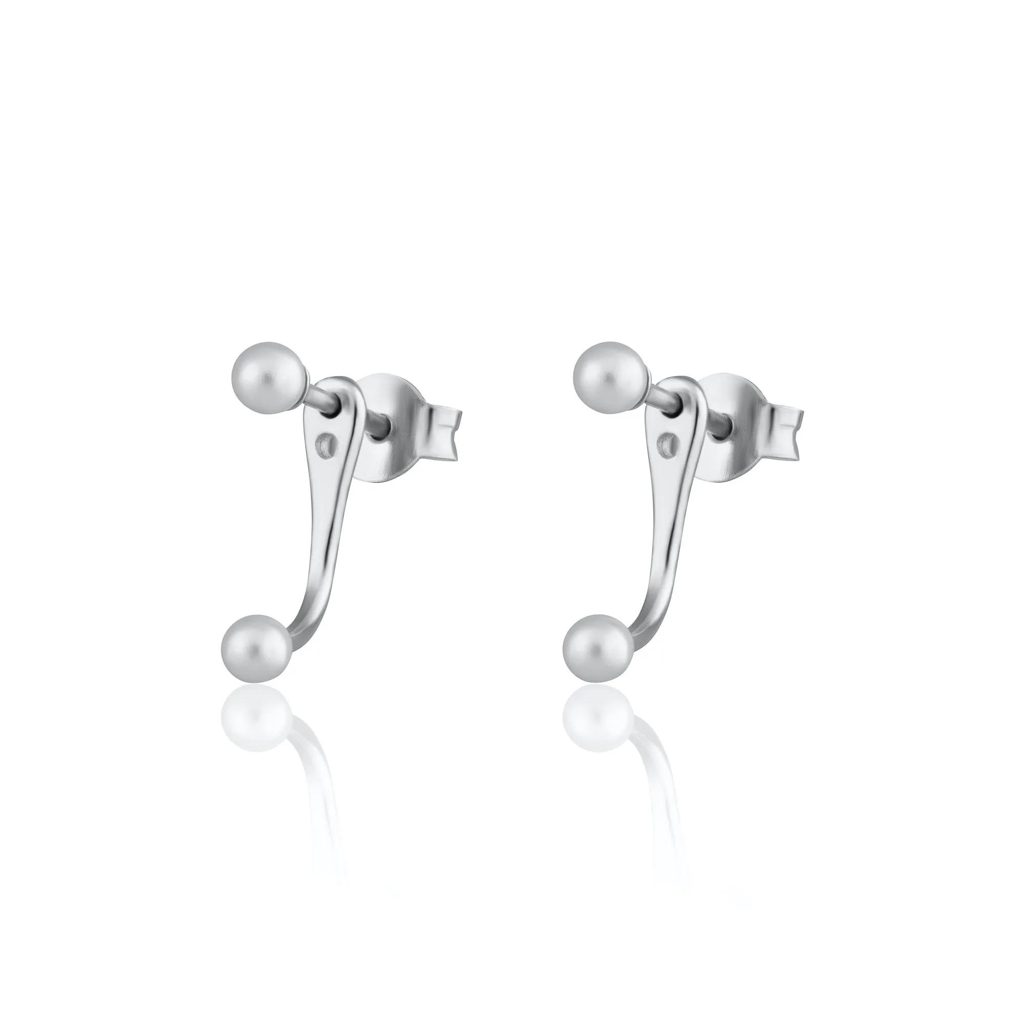Pearl Dot Ear Jacket Stud Earrings - Silver - SPS-9