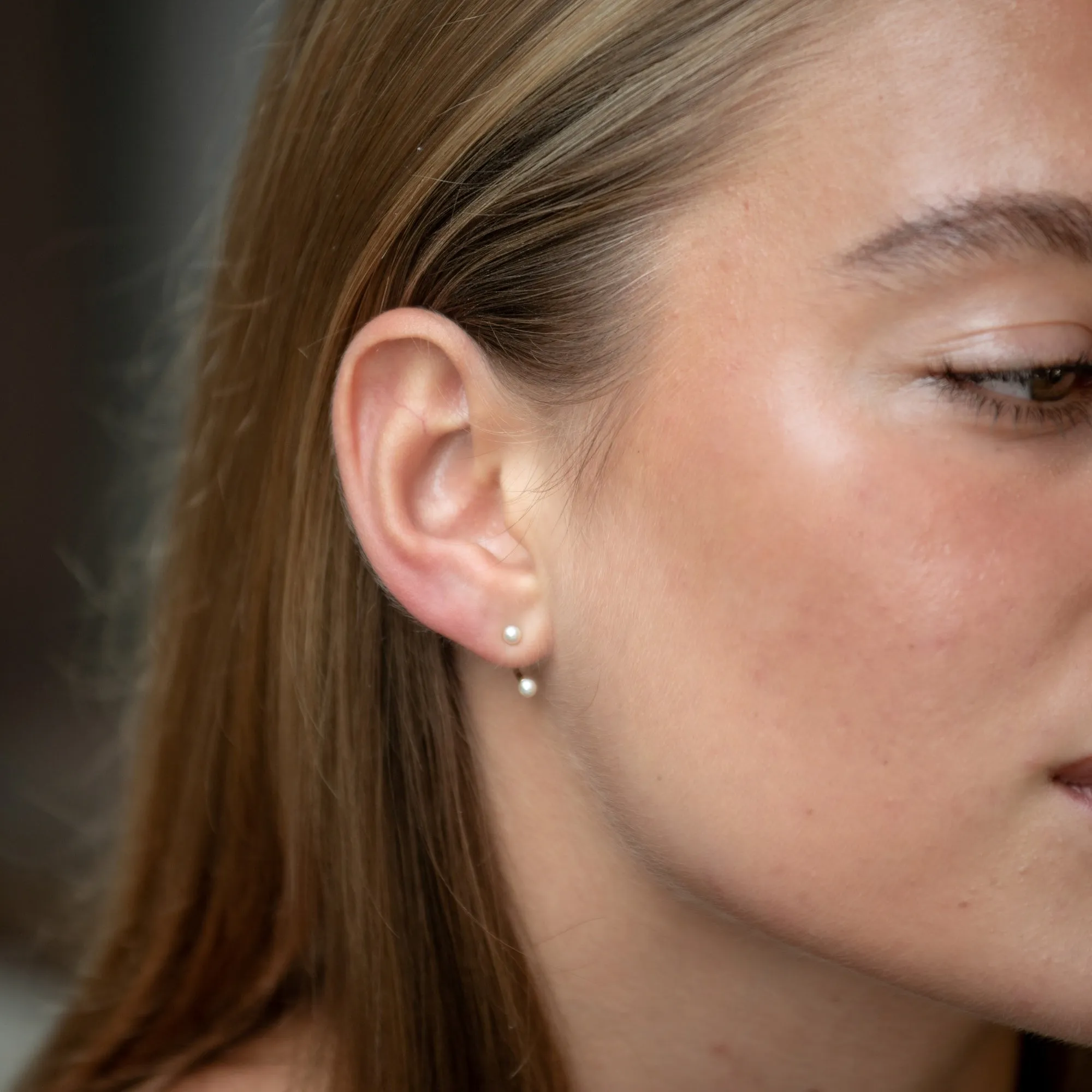 Pearl Dot Ear Jacket Stud Earrings - Silver - SPS-9