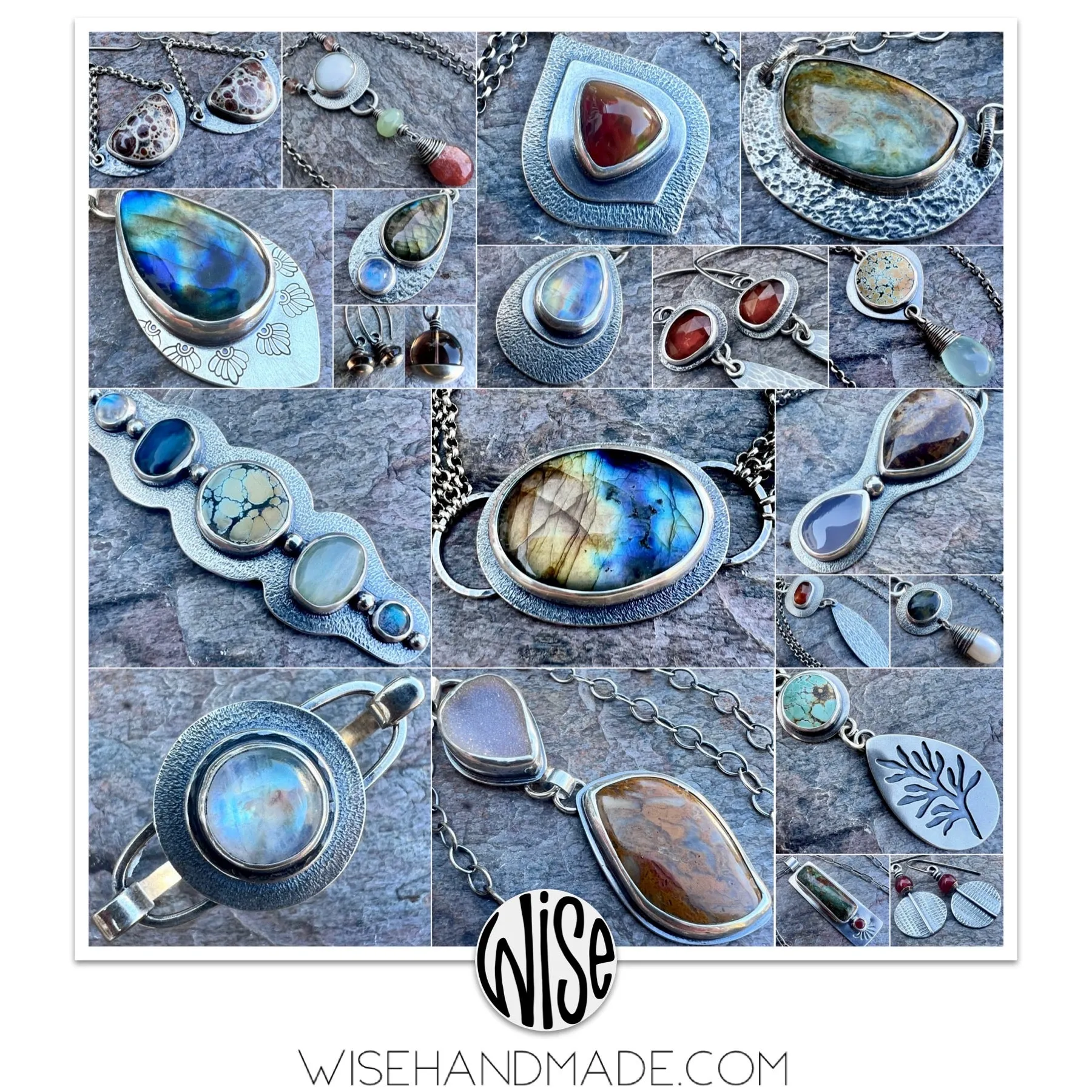 Rainbow Moonstone, Peruvian Opal, Turquoise, and Labradorite Sterling Silver Handmade One-of-a-kind Pendant Necklace