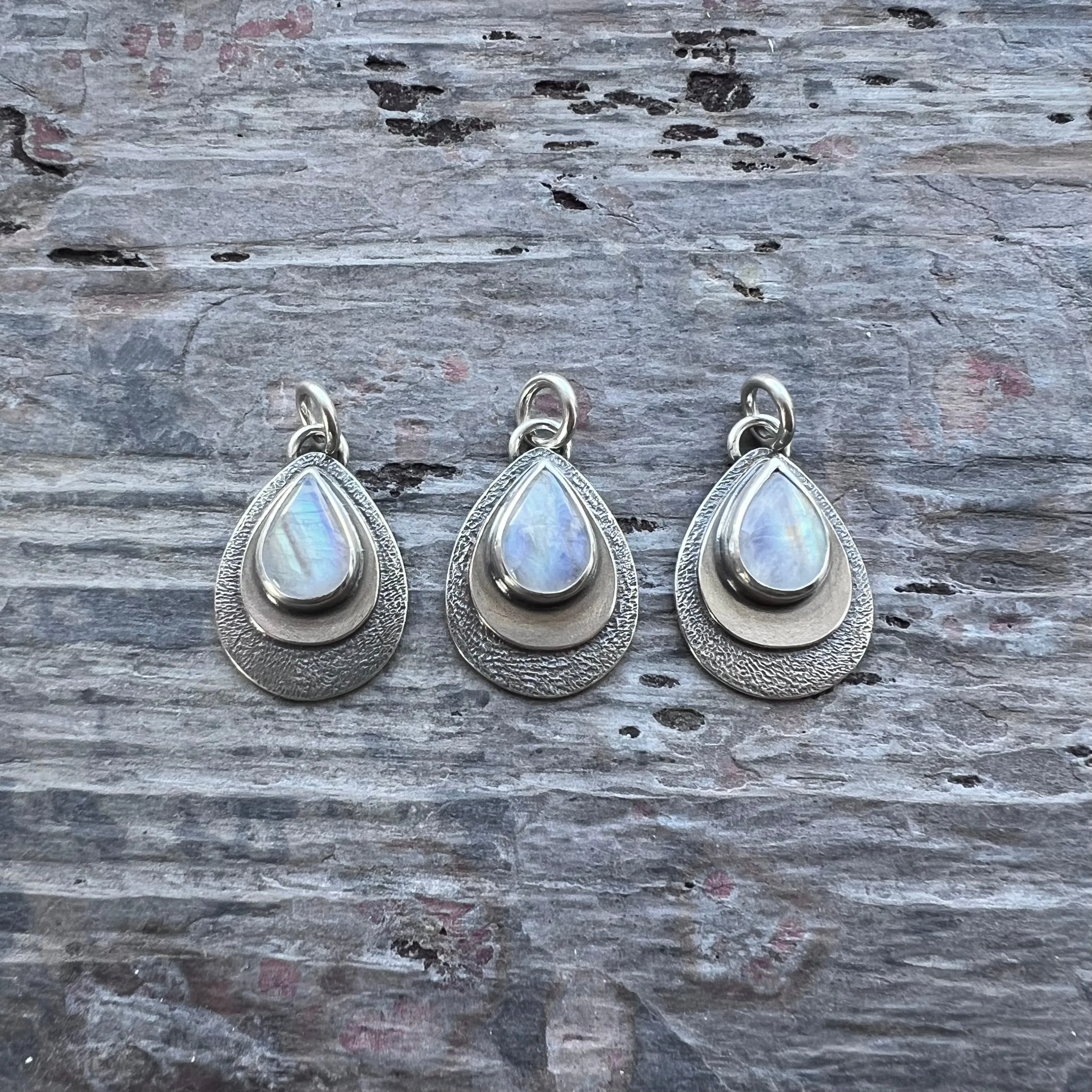 Rainbow Moonstone Sterling Silver Pendant | Natural Stone Teardrop Cabochon