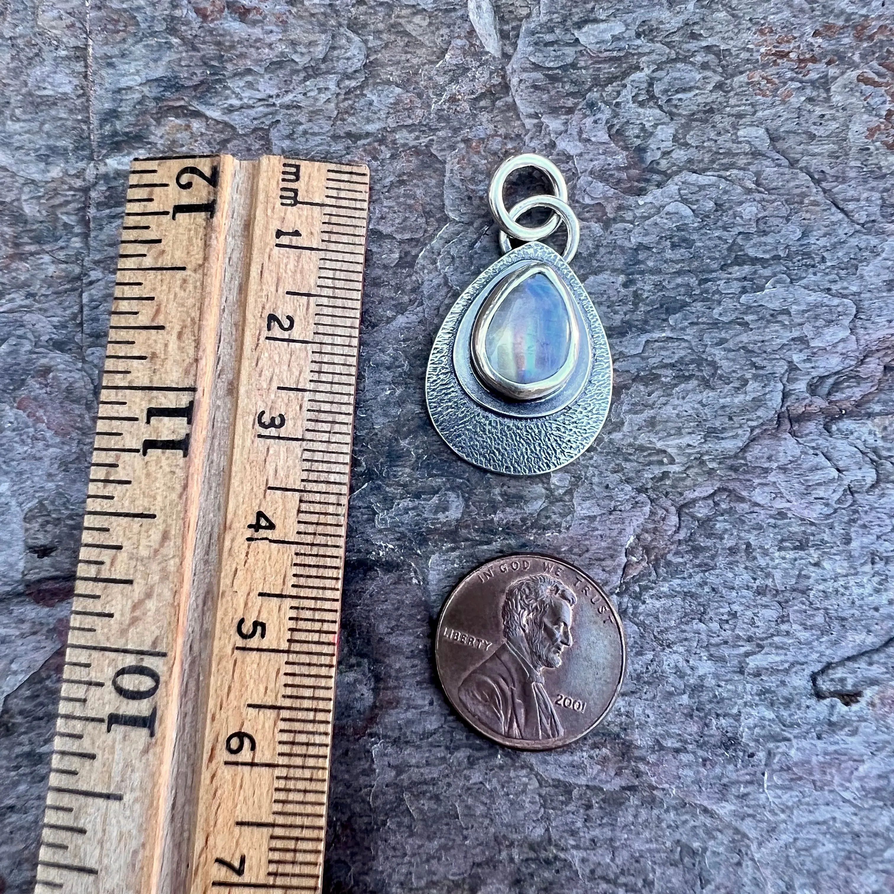 Rainbow Moonstone Sterling Silver Pendant | Natural Stone Teardrop Cabochon