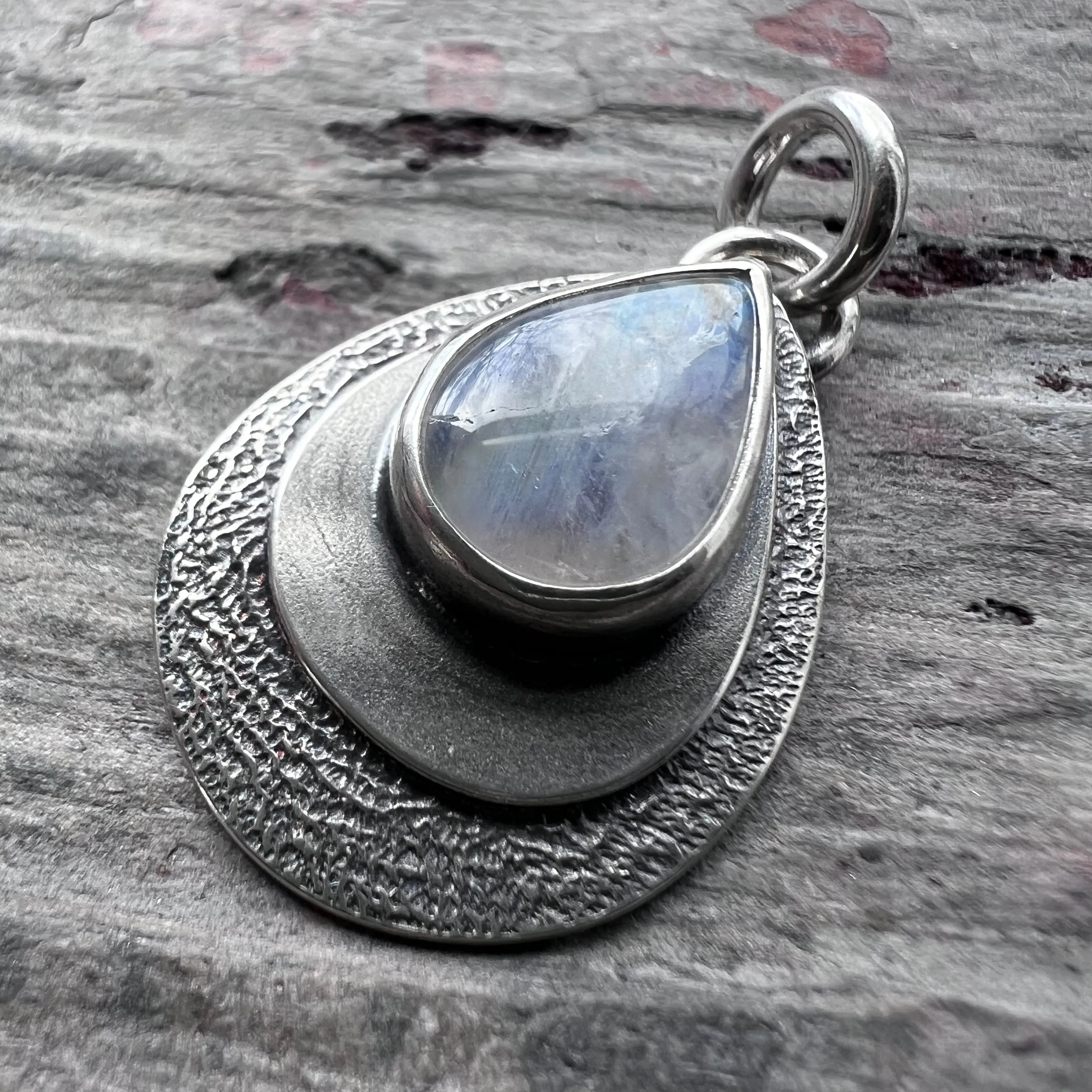 Rainbow Moonstone Sterling Silver Pendant | Natural Stone Teardrop Cabochon