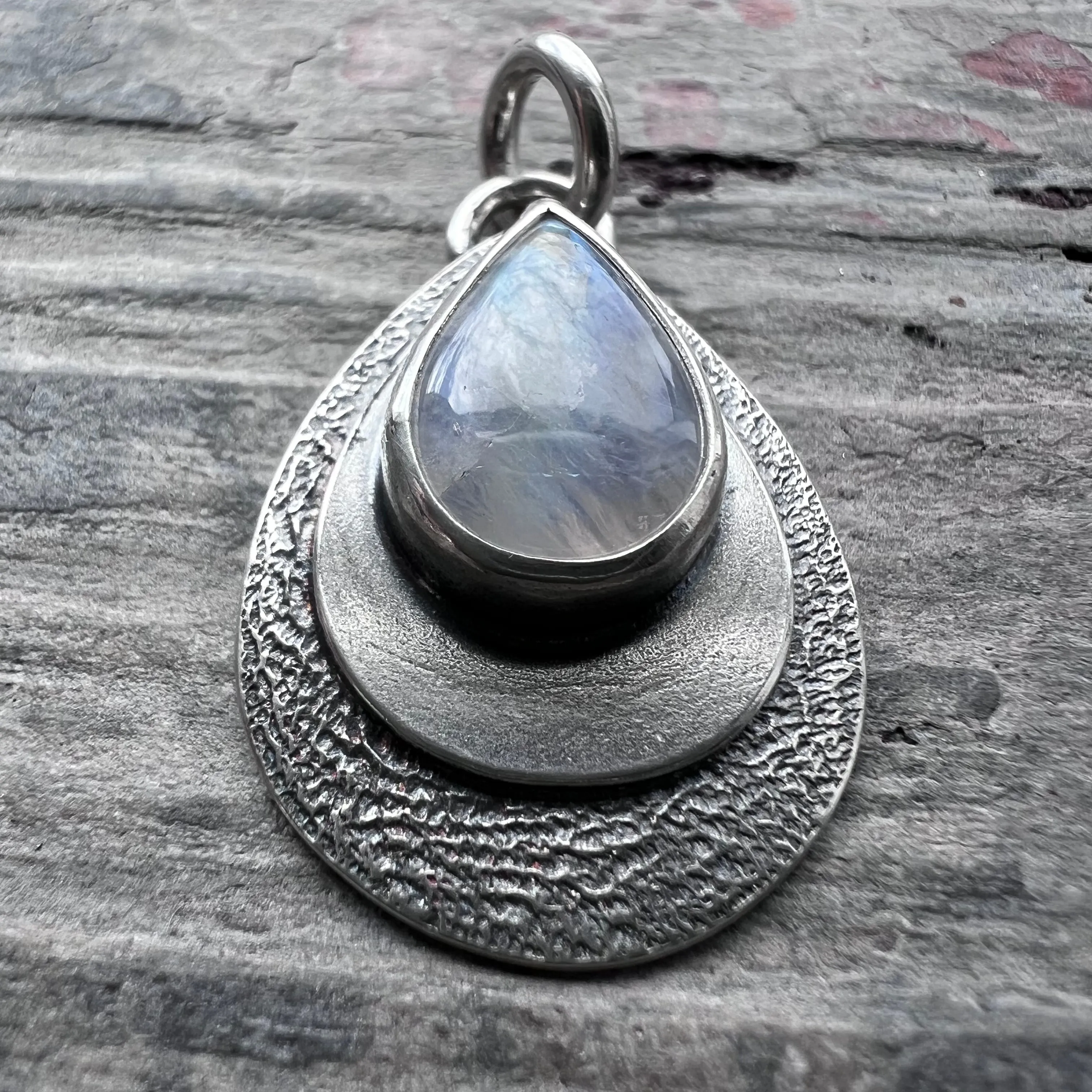 Rainbow Moonstone Sterling Silver Pendant | Natural Stone Teardrop Cabochon