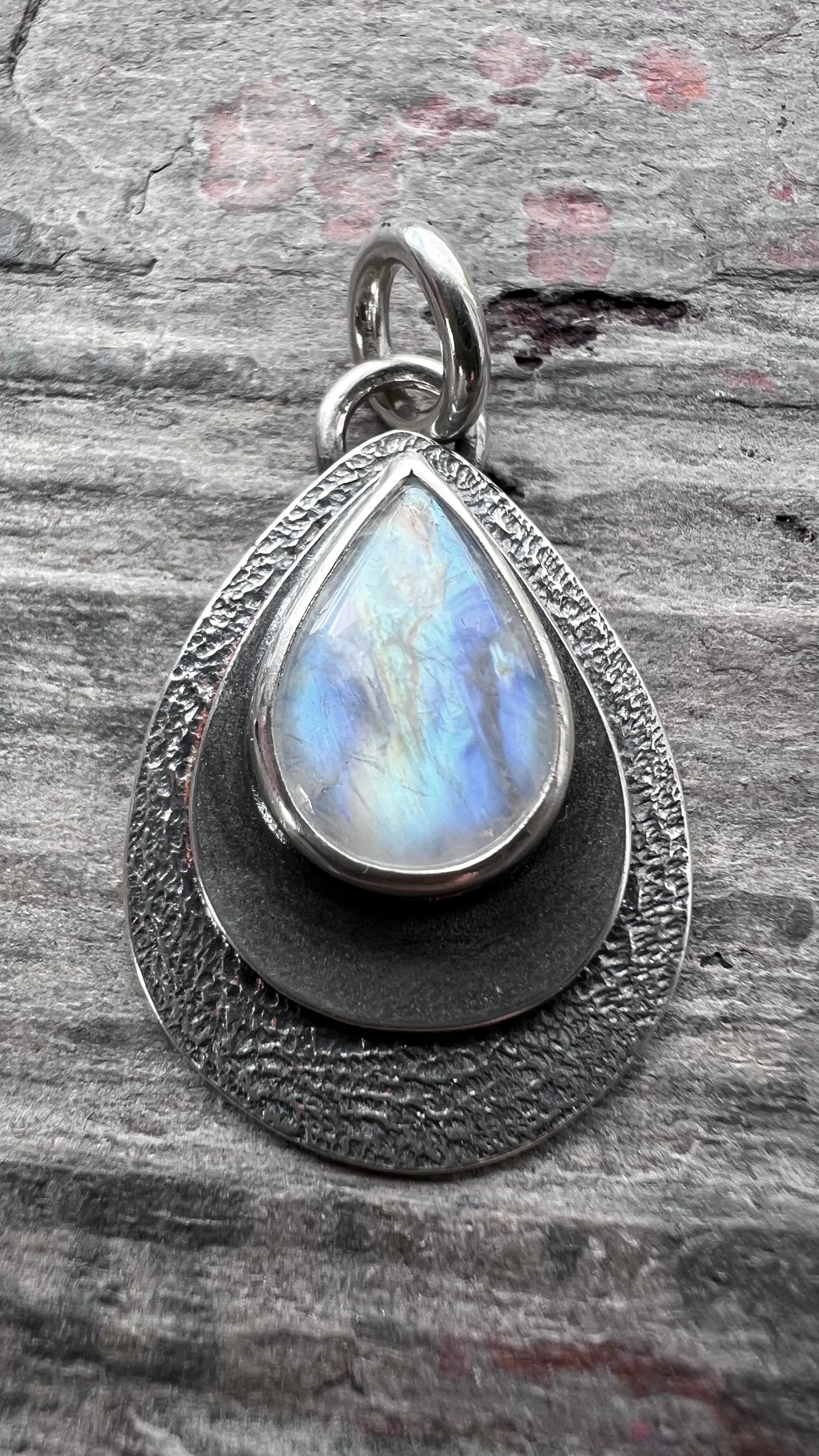 Rainbow Moonstone Sterling Silver Pendant | Natural Stone Teardrop Cabochon