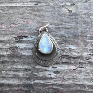 Rainbow Moonstone Sterling Silver Pendant | Natural Stone Teardrop Cabochon