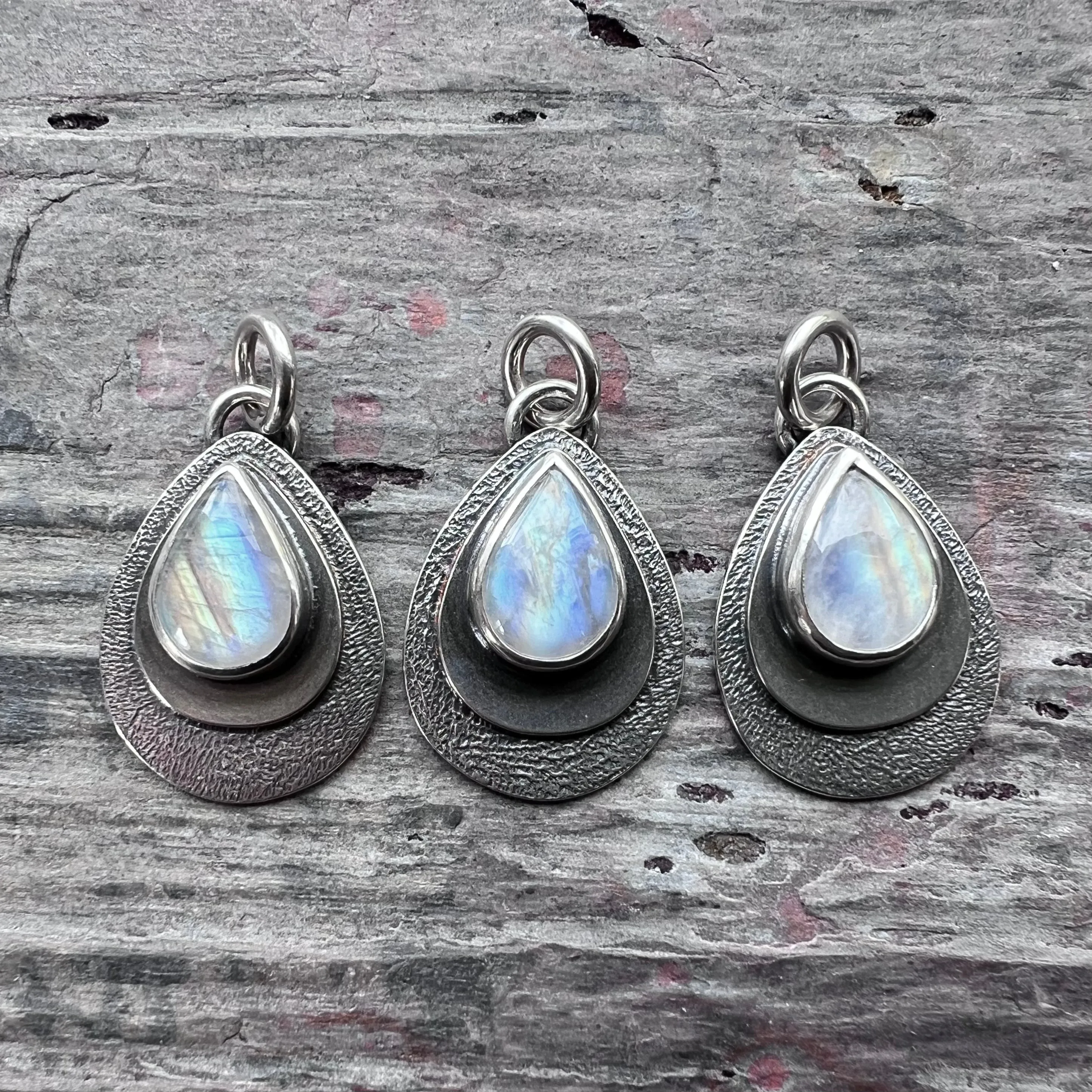 Rainbow Moonstone Sterling Silver Pendant | Natural Stone Teardrop Cabochon