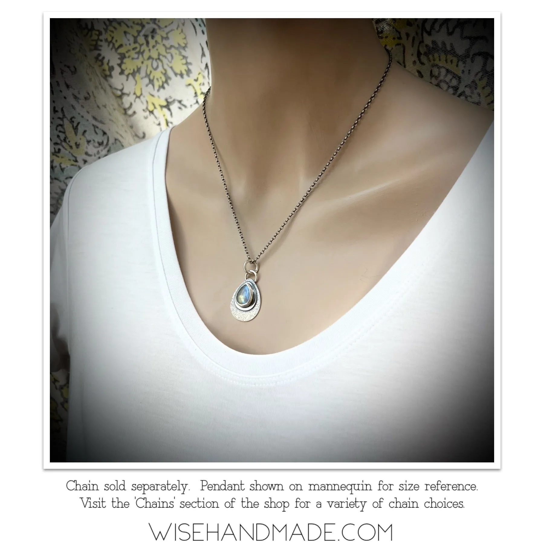 Rainbow Moonstone Sterling Silver Pendant | Natural Stone Teardrop Cabochon