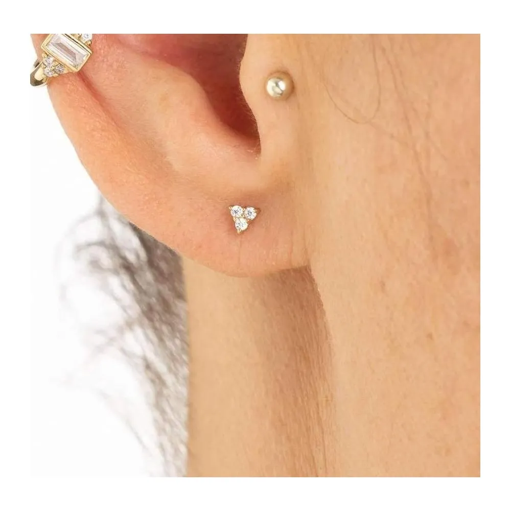 Sparkling Trinity Stud Earrings - Gold - SPG-218