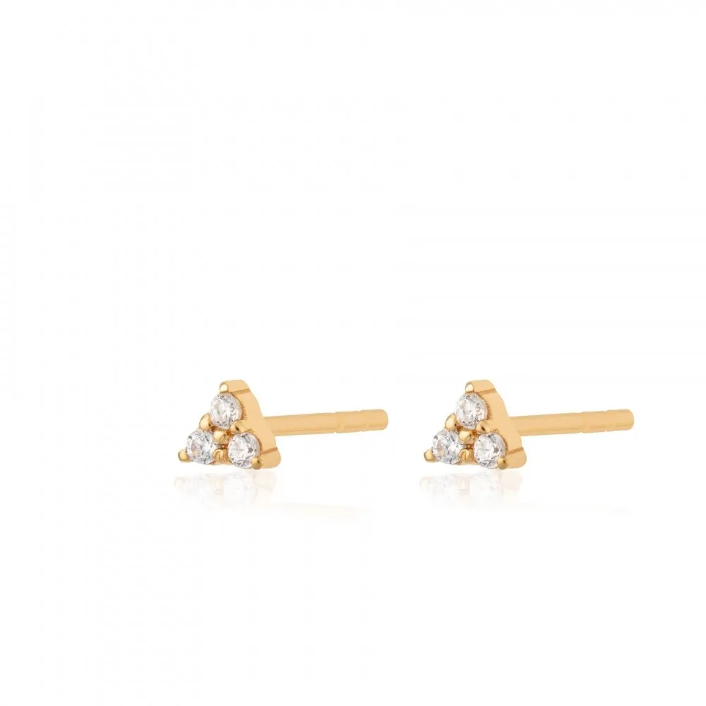 Sparkling Trinity Stud Earrings - Gold - SPG-218