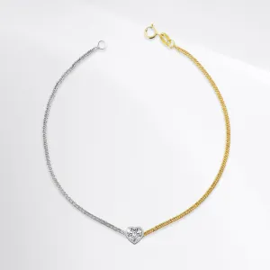Two-Tone Heart Bezel Solitaire Cuban Diamond Bracelet 18kt
