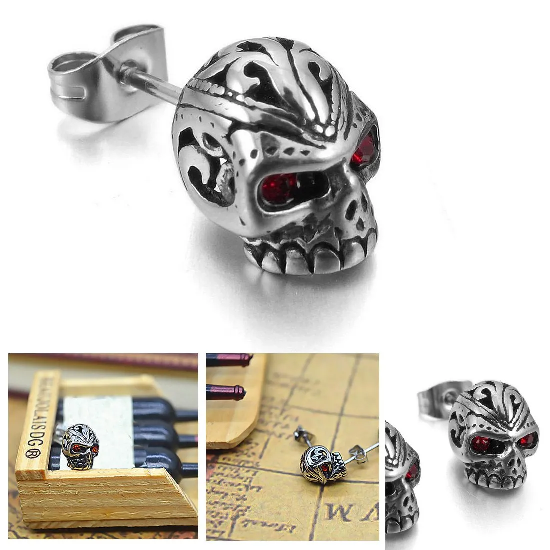 Yellow Chimes Stud Earrings for Men Single Silver Skull Stud Earrings for Boys and Men